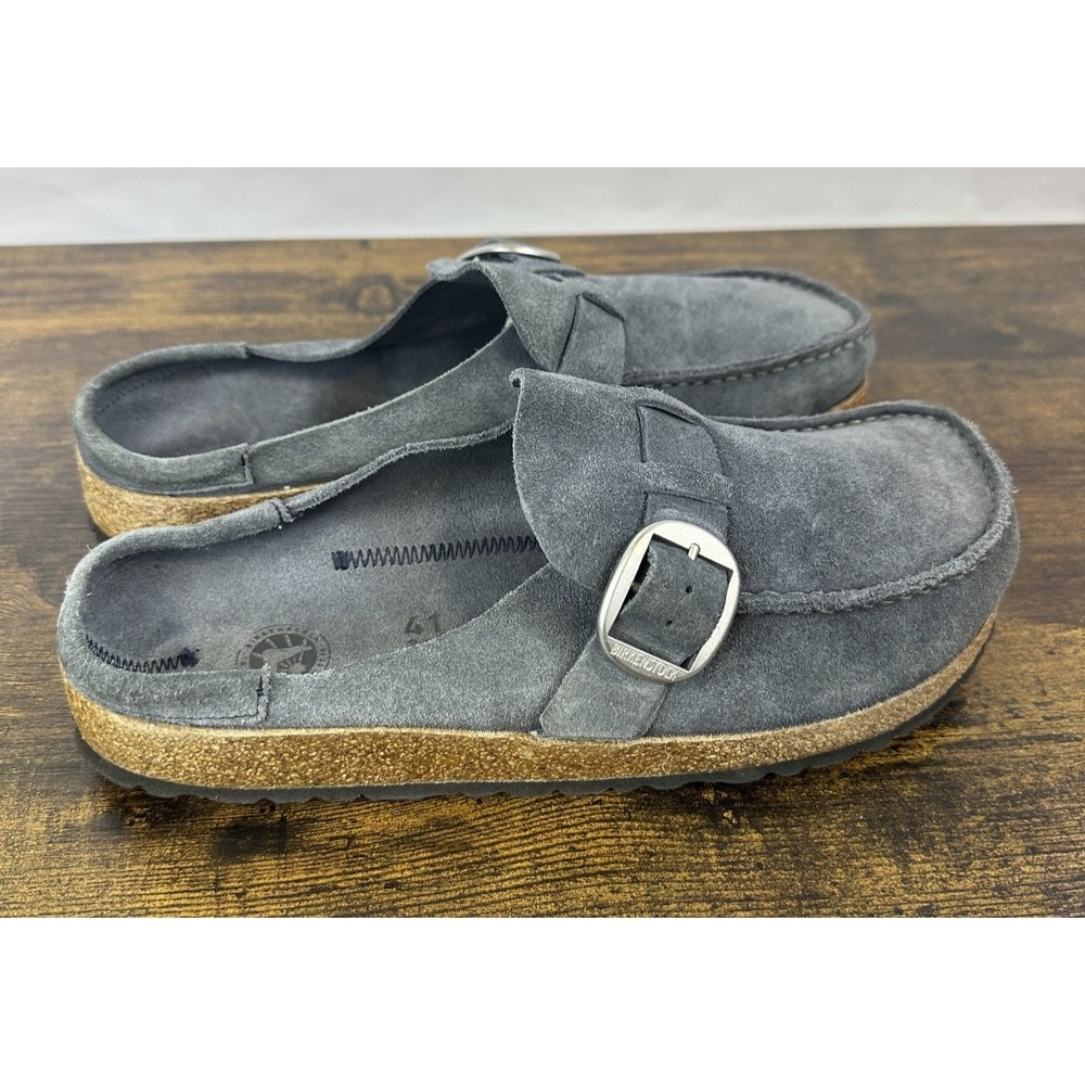 Birkenstock Buckley Blue Grey Suede Clog Cork Shoes Size 41 Women's 10 Men's 8 - Picture 14 of 14